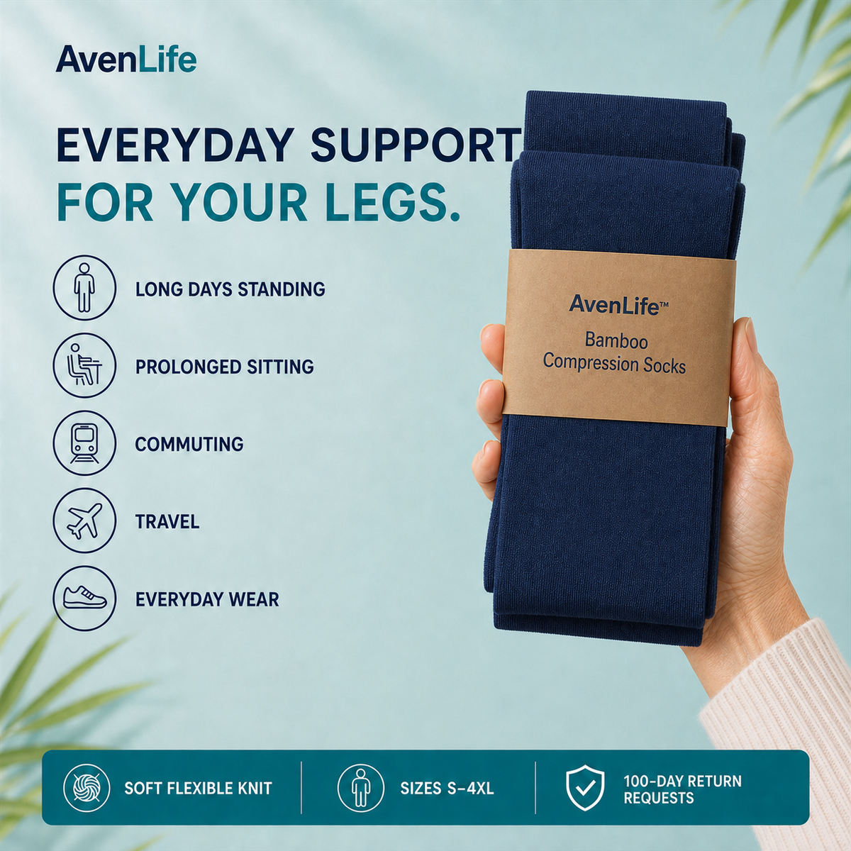 Folded navy SKIN ELITE CO. bamboo compression socks for everyday support
