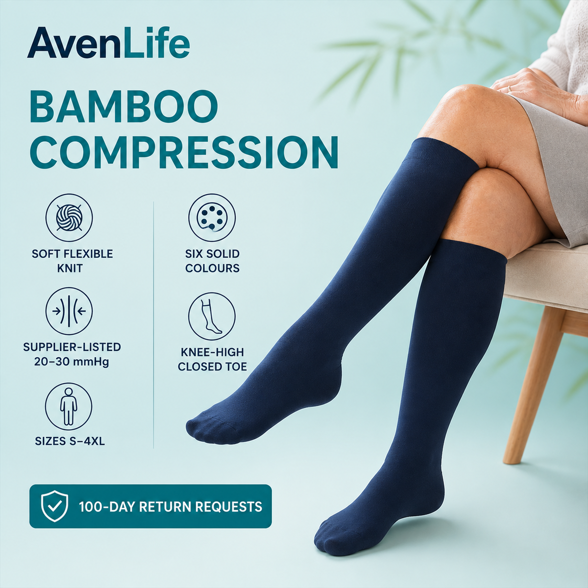 SKIN ELITE CO. Bamboo Compression Socks benefits, compression level, sizing and colours