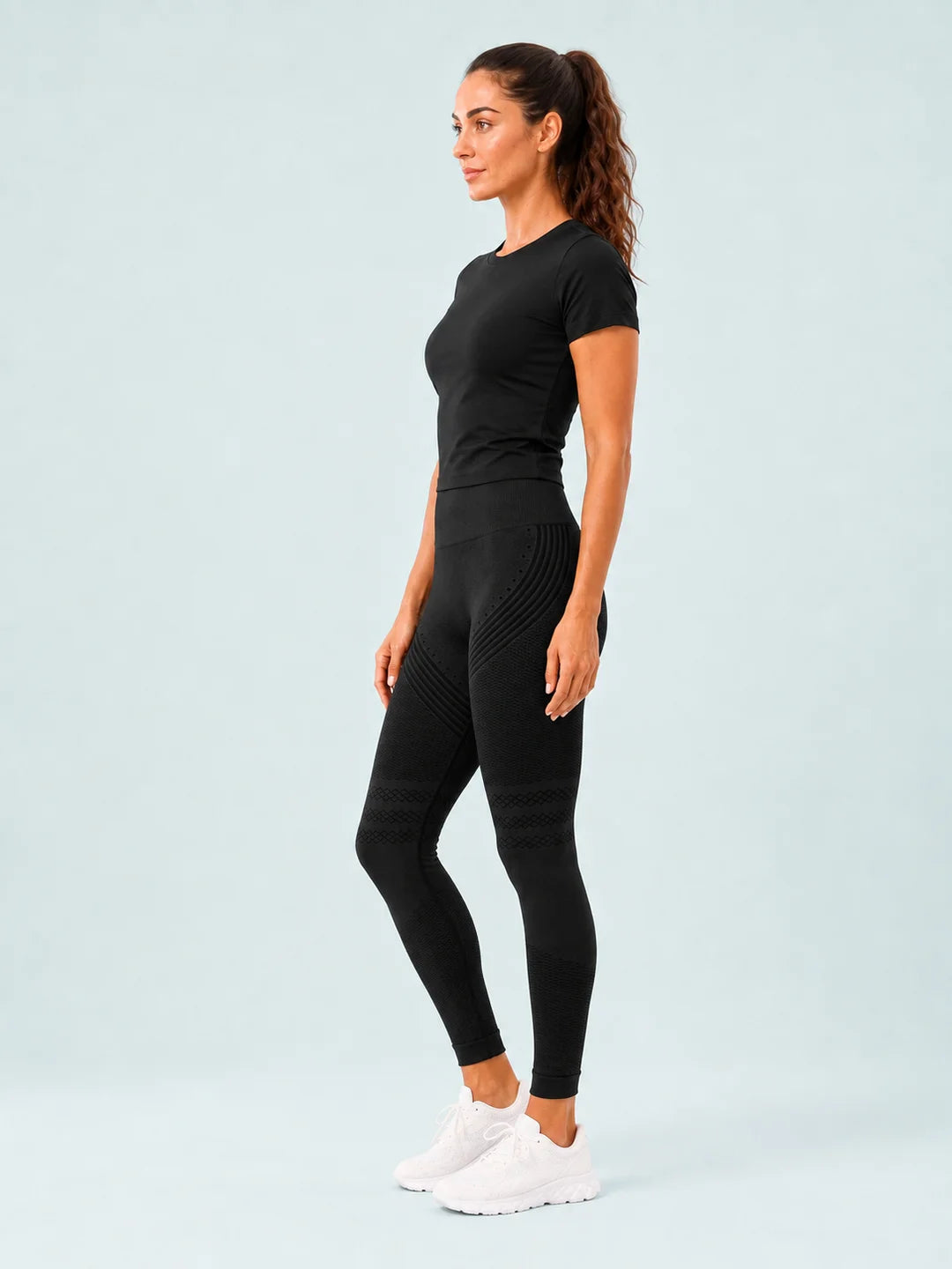 SKIN ELITE CO. Contour Seamless Leggings - Black - Aqua studio front v4