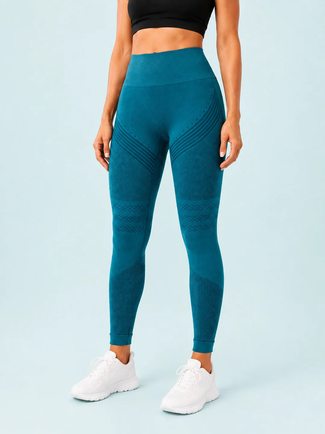 SKIN ELITE CO. Contour Seamless Leggings - Green - Aqua studio front v4