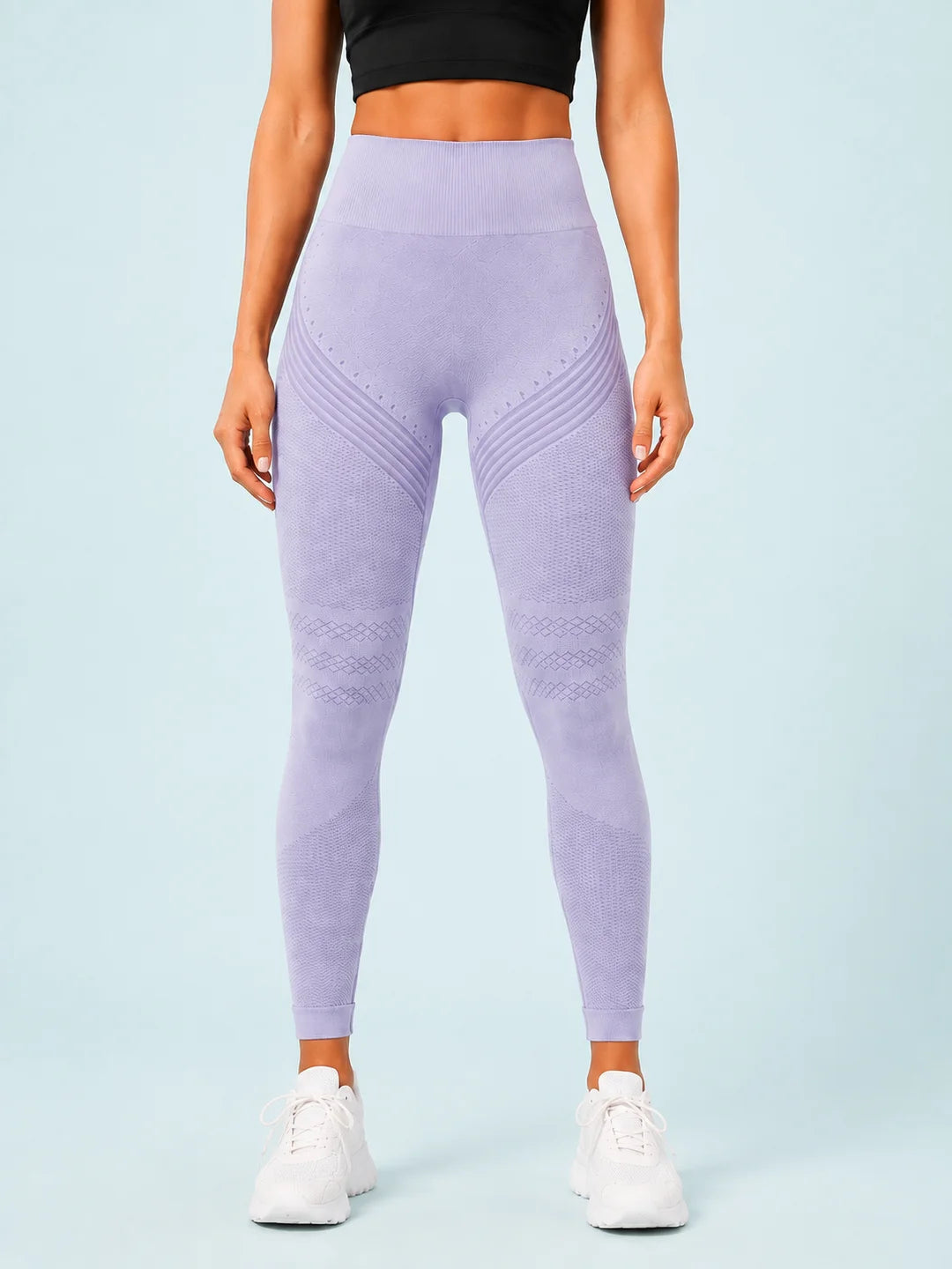SKIN ELITE CO. Contour Seamless Leggings - Light Purple - Aqua studio front v4