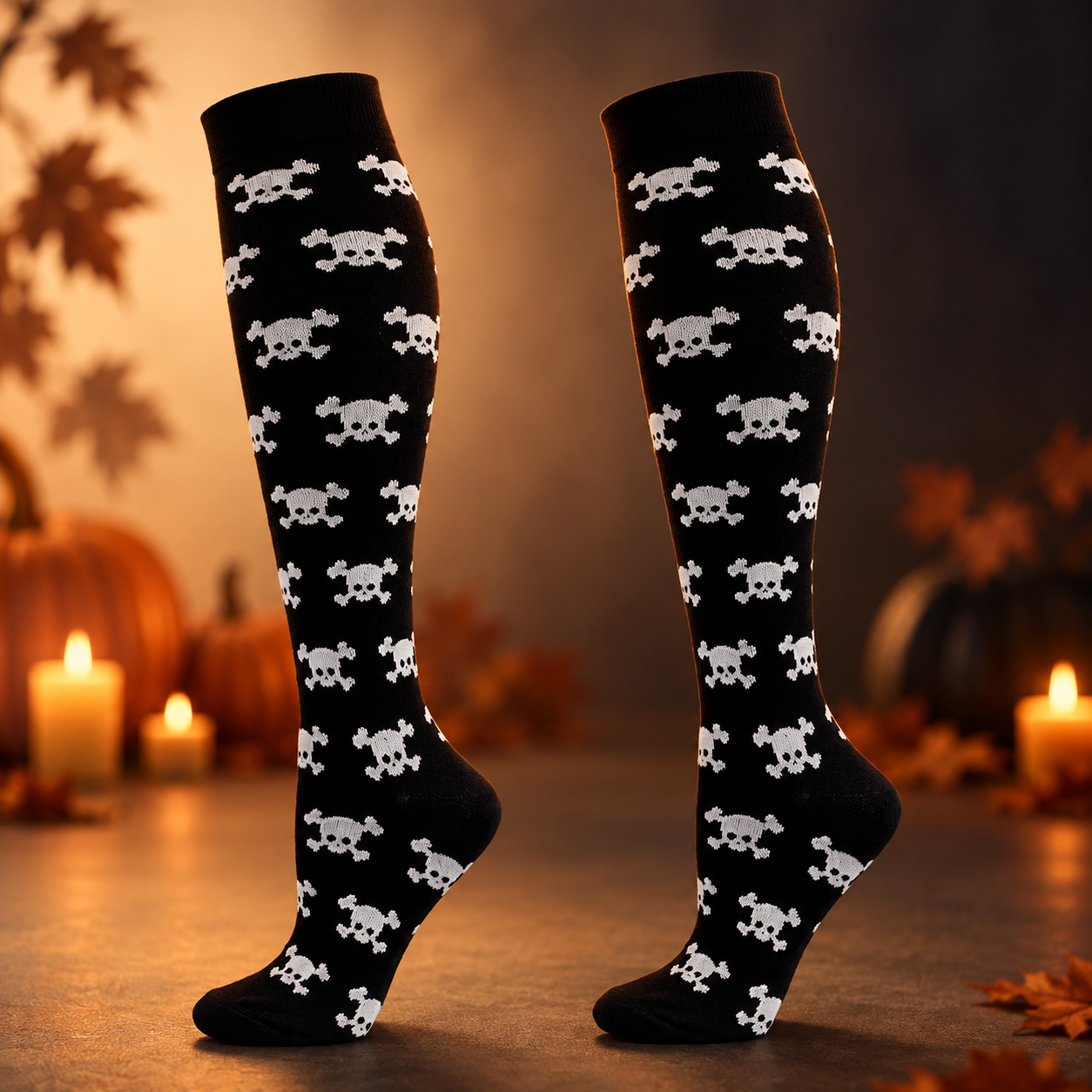 Crossbones socks in a refined Halloween setting