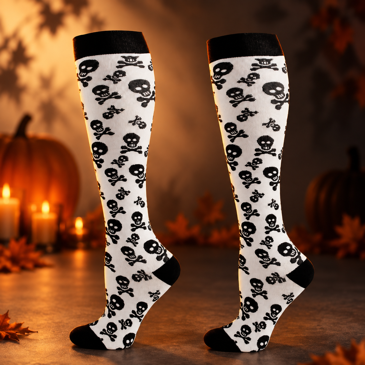 White Skull Mix socks in a refined Halloween setting