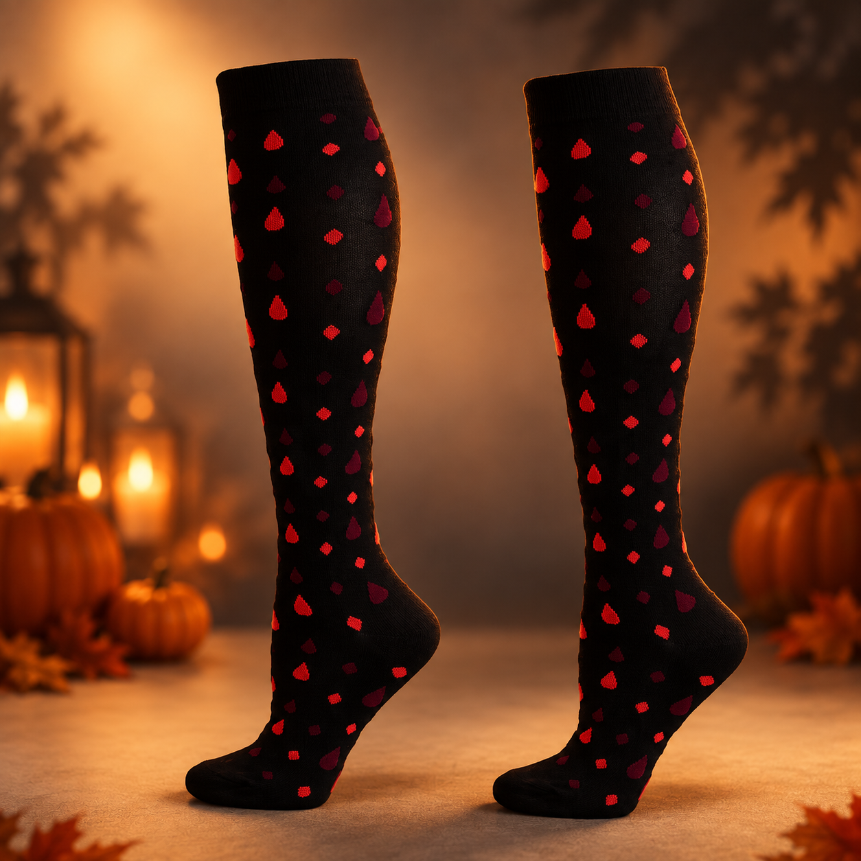 Blood Drops socks in a refined Halloween setting