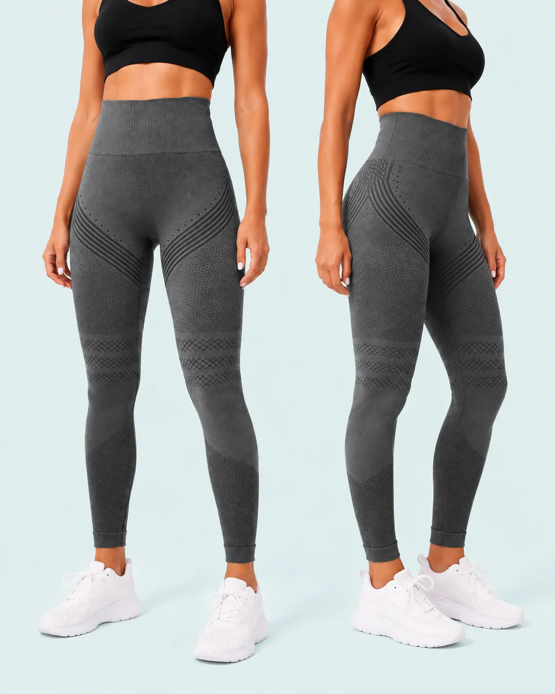 Contoured seamless knit lines on SKIN ELITE CO. leggings